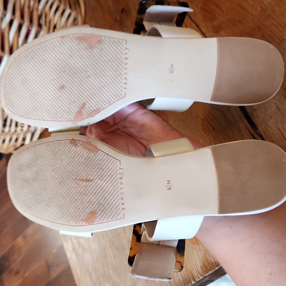 Sanctuary Sandals Leather Slides cream tortoise buckle sz 8.5 Shimmy Low‎ - Picture 5 of 13